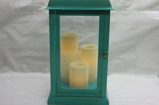 Candle Impressions Large Indoor/ Outdoor Lantern with 3 Candles ANTIQUE TEAL $59 2