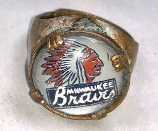 Rare 1950s Milwaukee Braves Mlb Logo Baseball Glass Gumball Ring