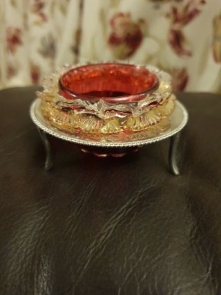 Rare Antique Silver Plate Salt Celler By G&s Ltd Cranberry Glass A/f Cruet