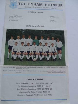 Tottenham Hotspur Fc Spurs 1968 - 69 Rare Autograph Sheet