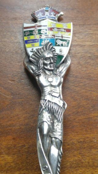 Antique Figural Native American Indian Chief Sterling Silver Enamel Dinner Fork
