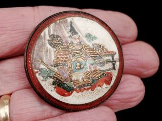SAMURAI WARRIOR - Vintage/Antique JAPANESE SATSUMA Pottery BROOCH Pin MEIJI 2
