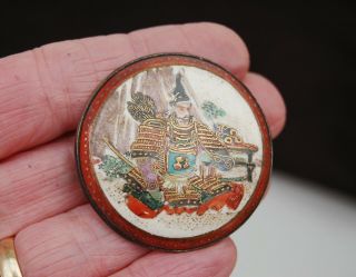 SAMURAI WARRIOR - Vintage/Antique JAPANESE SATSUMA Pottery BROOCH Pin MEIJI 3