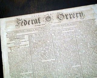Rare 18th Century American 1795 Boston Ma Massachusetts W/ Masthead Newspaper