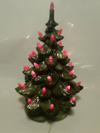 Rare Vintage Atlantic Mold Ceramic Light Up Christmas Tree 17 " Tall Signed