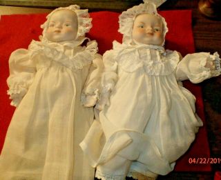 Vintage Japan Bisque Porcelain 8 - 1/2” Baby Dolls,  Cloth Body