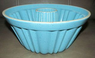 Antique/vintage Stoneware Pottery Bundt Cake Pan Mold Turquoise Blue Speckled