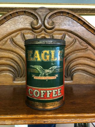 Rare Antique Coffee 1 Lbs Can Eagle Coffee Jersey City Nj Metal Screw Top Lid