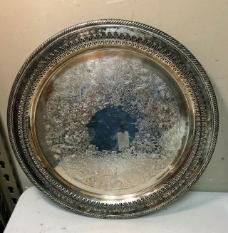 Vintage Wm Rogers 172 Silver Plate Round Tray Platter - 15 Inches