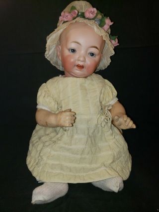 15 " Antique German Bisque Solid Dome Character Baby Marked 3 - 4 (repaired)