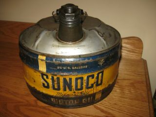 Very Rare Vintage Estate Drum Style 2 - 1/2 Gal Sunoco Motor Oil Can - Empty