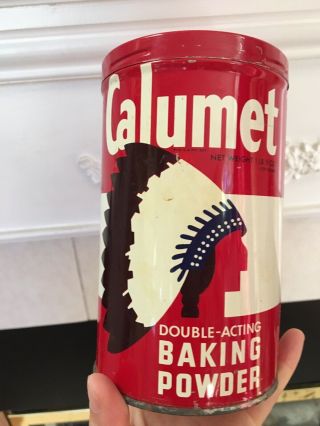 Antique Calumet 1lb Baking Powder Tin Can (/ Full)