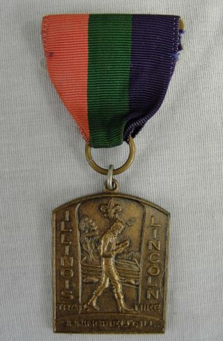 Rare Vintage Bsa Council Boy Scout Illinois Trail Lincoln Hike Medal & Ribbon