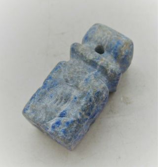 Ancient Sasanian Lapis Lazuli Multi Sided Bead Seal Pendant With Beast Impressio