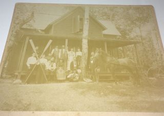 Rare Antique American Outdoor Family,  Pet Dogs,  Rifle,  Instrument Cabinet Photo