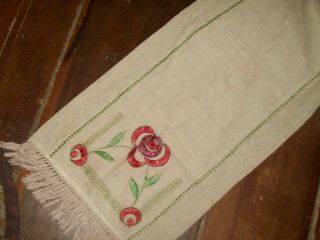 Arts And Crafts Mission Era Embroidered Linen Table Runner -