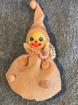 Rare Vintage Miniature 3.  5 " Clown Doll Made By Durado Corp.  Plastic Pellets