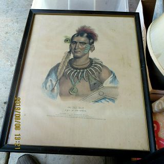 Antique 19th C Mckenney & Hall Lithograph Of Mahaskah Chief Of Ioways 1834