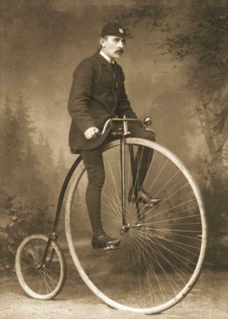 Antique Photo.  Man On High Wheel Penny Farthing Bicycle.  Photo Print 5x7