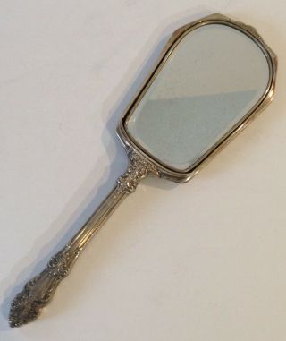 Vintage Antique Sterling Silver Hand Held Beveled Dresser Mirror