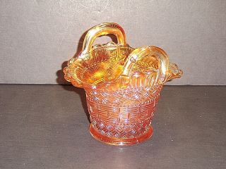 Antique Dugan Glass Marigold Carnival Beaded Basket Weave Pattern