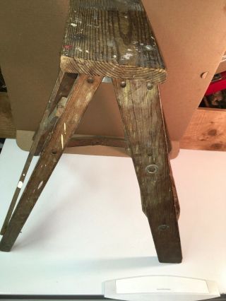 Antique Vintage Weathered Wood Folding Step Ladder Rustic Farmhouse Garden Decor 2