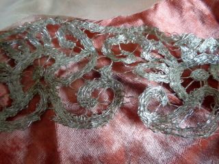 CIRCA 19TH CENTURY SILVER METALLIC HANDMADE LACE GREAT FOR COLLECTORS 2