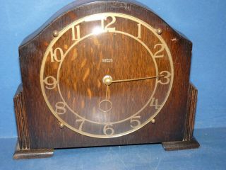 Smiths Mantle Clock Windup Wooden Case Art Deco Style Minimal Glass Vintage