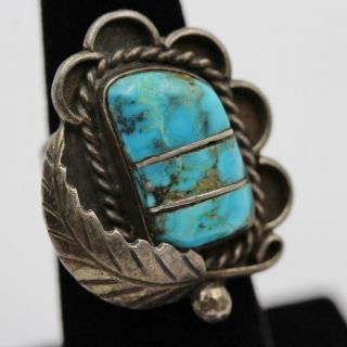 Vtg Antique Old Pawn Handmade Sterling Silver & Turquoise Native American Ring