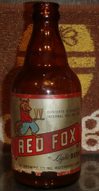 Rare 1930s Red Fox Light Beer Beer Bottle Steinie Irtp Largay Waterbury Conn
