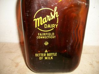 Rare Brown Glass Marsh Dairy Fairfield Connecticut Ct Half Gallon Milk Bottle 3