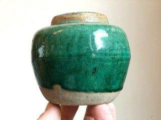 Antique Chinese stoneware green glaze ginger Jar Vase Ming Dynasty - signed 2