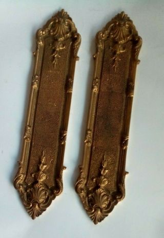 A Vintage Brass Ornate Finger Plates/door Push Plates