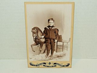 Antique Cabinet Card Photo American Young Boy W/ Large Horse Prop,  Reading,  Pa.