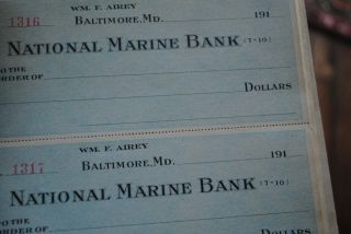 ANTIQUE BALTIMORE MD.  NATIONAL MARINE BANK CHECK ' S TALL SHIP LOGO CIRCA 1914 3