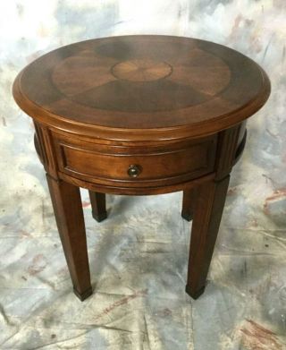 Retro Vintage Wooden Inlaid Cherry Drum Side End Table - 24 1/2 " - Pick Up Only