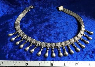Lovely Antique Art Deco Unusual Solid Silver Collar Design & Droppers Necklace
