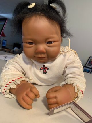 Rare 19” Native American Indian Vinyl Baby Doll Sandi Faber Raven Wing At 3 Mos