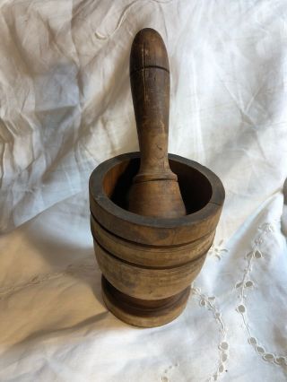 1800’s Primitive Wood Mortar And Pestle Apothecary