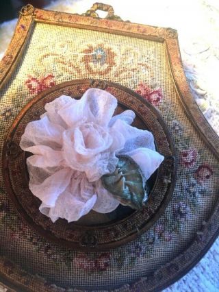 1 3/4 " Sweetest Soft Pink Antique Silk Chiffon With Center Flowers & French Leaf