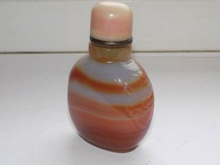 Antique Chinese Heavy Banded Agate Snuff Bottle Hand Carved Nong/noh Masks