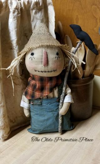 Primitive Scarecrow Stump Doll With Crow - Fall/autumn - Harvest