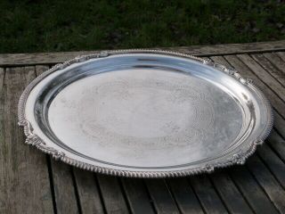 Lovely Large Vintage Silver On Copper Round Serving Tray