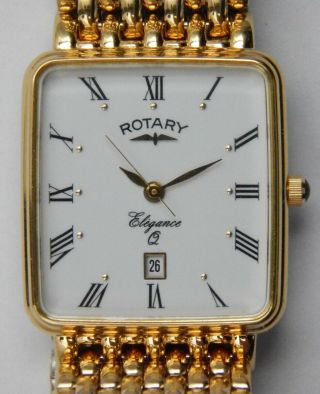 Mens Rotary Elegance Q Quartz Gold Plated Bracelet Watch Date4566 321.  Box Papers