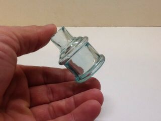 Tiny Antique Aqua Spool Type Burst Top Inkwell.
