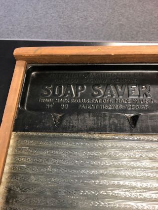 Vintage Washboard Soap Saver Glass Wood National Washboard Co.  No.  90