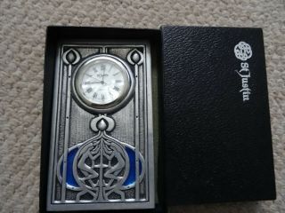 St Justin Art Nouveau Style Pewter Clock,  Box,  Xmas Present.