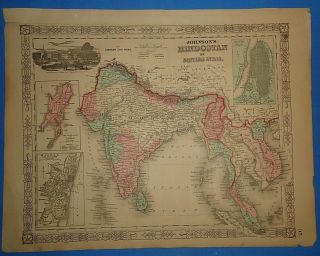 Vintage 1865 India - British India Map Old Antique Atlas Map 20419