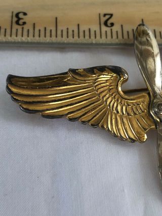 Vintage Sterling Silver and Gold Filled Truart Wing and Propeller Pilot Pin 2