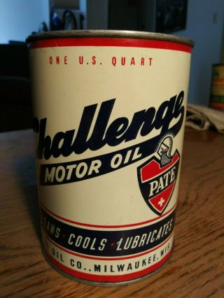 Rare Pate Challenge Motor Oil Quart Can Vintage Old Gas Station Sign Milwaukee
